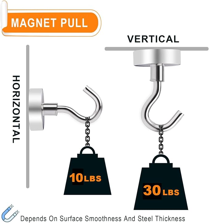 Magnetic Hooks Heavy Duty 30Lbs Neodymium Magnets with Hook | 10Pcs Strong Cruise Hooks for Hanging Magnetic Hanger for Grill Refrigerator Toolbox Storage - Image 2