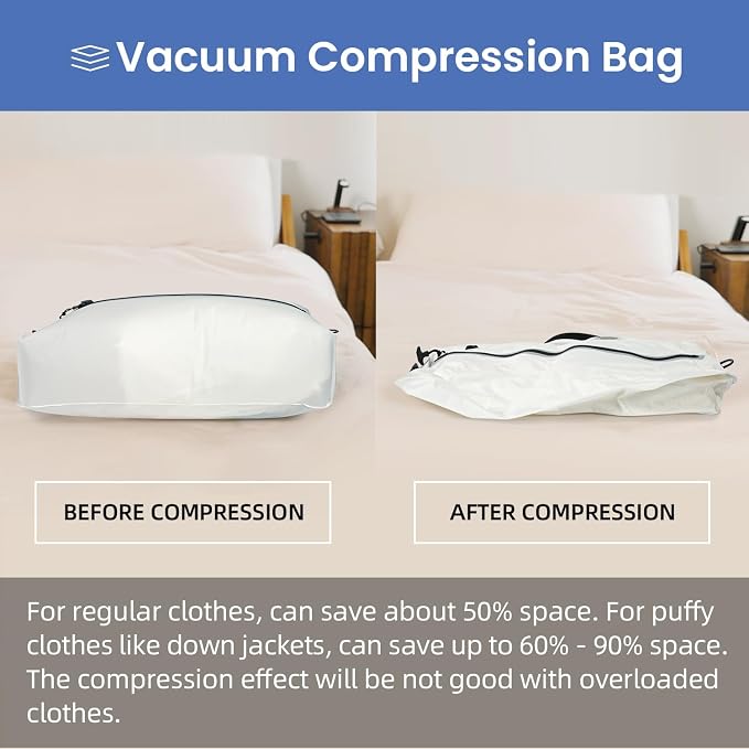 BAGAIL TPU Vacuum Bag for Travel, Reusable Compression Bag with IPX8 Waterproof Zipper, Save Space for Suitcase, Backpack and Carry on (Cream, Large, With Pump) - Image 8