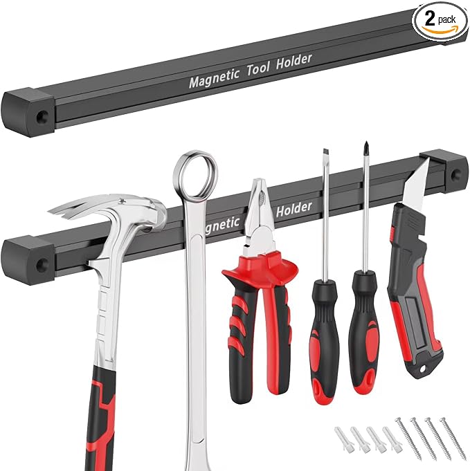 Double Sided Magnetic Tool Holder, 12 Inch Magnetic Tool Bar, Heavy Duty Wall Mount Strip with Ultra Strong Magnet for Garage, Workshop, Jobsite, Shed and Kitchen (2 Pack) by Unknown