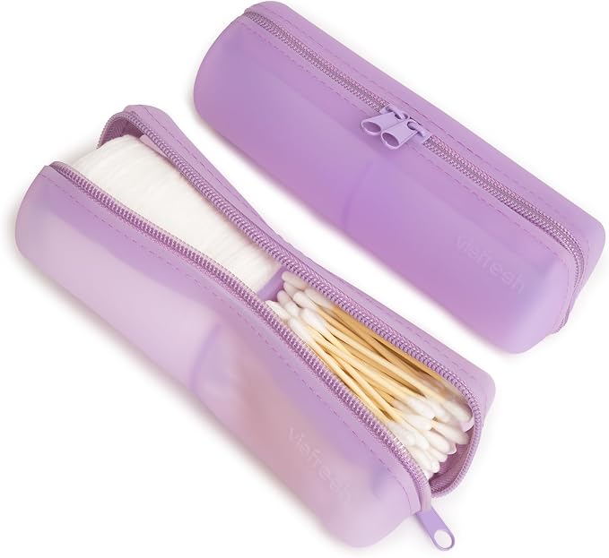 Cotton Round Swab Travel Case, 2-in-1 Beauty Organizer, (Purple) - Image 2