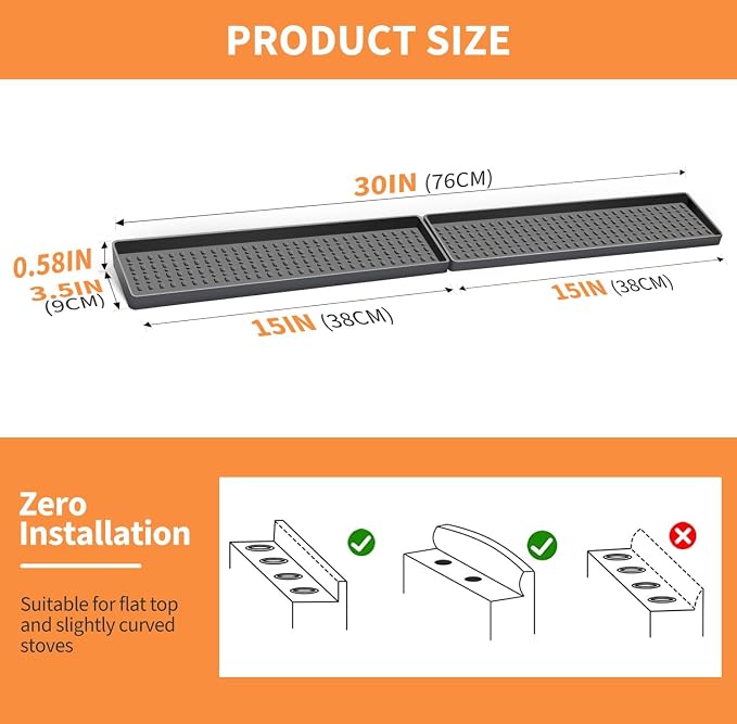 BFONS 30" Magnetic Stove Top Shelf Spice Rack Storage, Silicone Top Heat Material Stove Rack Shelf Flexible Seasoning Organizer Kitchen Shelves Gadgets with 2 Functional Prtitions for Kitchen （Grey） - Image 7