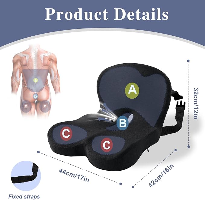 Seat Cushion with Lumbar Support Pillow, Back and Seat Cushion for Office | Ergonomic L-Shaped Car Seat Cushion for Cars, Wheelchairs, Truck Seat Cushion for Sciatica & Lower Back Pain Relief - Image 2