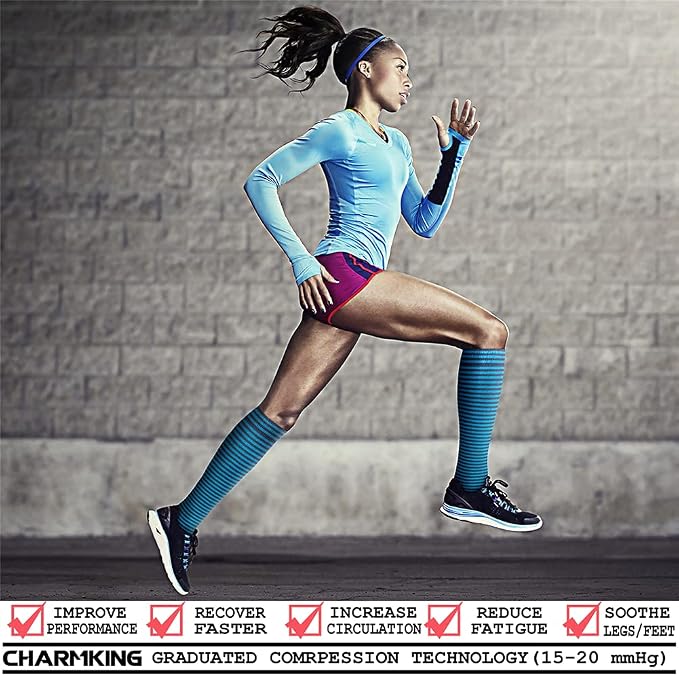 CHARMKING Compression Socks for Women & Men Circulation (8 Pairs) 15-20 mmHg Best Calf Socks Support for Athletic Cycling - Image 2