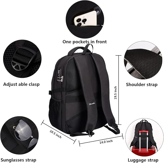 SHRRADOO Travel Laptop Backpack for Men Women, College High Schoolbag | Anti Theft Backpacks with Combination Lock, Carry On Flight Approved, Fit 17 Inch Laptop, Bookbag Work School Backpack - Image 4