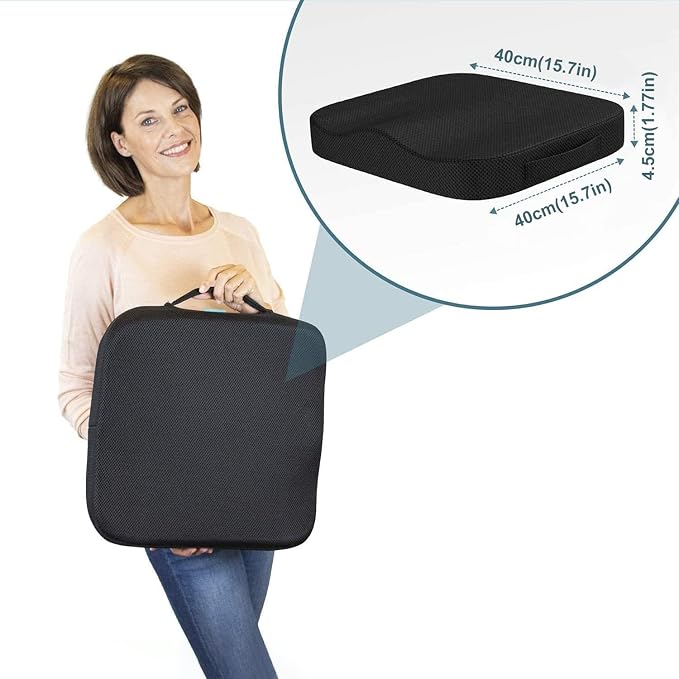 Portable Seat Cushion for Office Soft Memory Foam Seat Cushion Non Slip Bottom with Carry Handle,Washable Cover，Comfortable Coccyx Cushion for Home Office Chair Pad，Car Seat, Wheelchair (Black) - Image 4