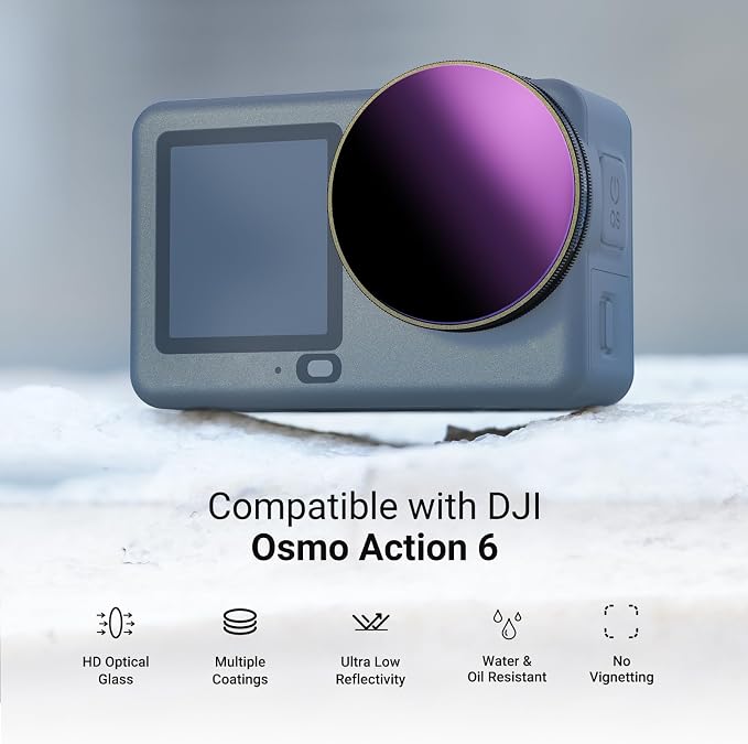 NEEWER CPL ND Filter Set Compatible with DJI Osmo Action 6 Only, Snap On 4 Pack ND8/16/32 Adjustable Circular Polarizing Lens Filters Multicoated Action Camera Photography Accessories with Lens Cap - Image 2