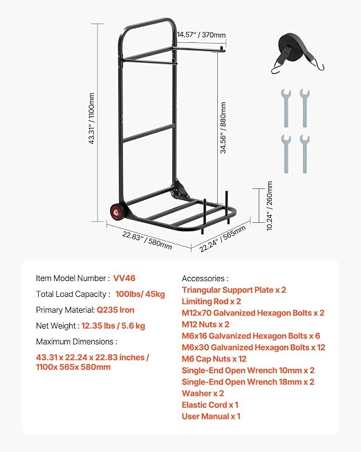 VEVOR Folding Chair Rack, 100 LBS Capacity, Heavy-Duty Chair Cart for Hanging 10 Chairs, Multi-Function Metal Chair Storage Dolly with Rubber Wheels, Push-Style Chair Holder, Matte Black - Image 7