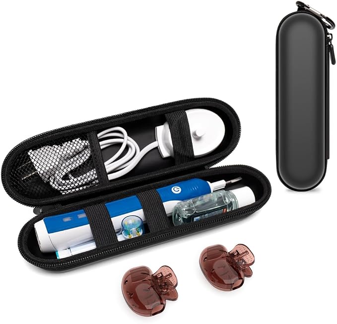Nincha Electric Toothbrush Travel Case Compatible with Oral-B/Philips Sonicare/Colgate/Reach, and Most Electric Toothbrush, Includes 2 Universal Toothbrush Covers (Black Case + Brown Covers) by Nincha