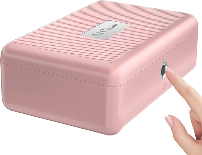 Biometric Fingerprint Storage Box, Portable Jewelry Cash Safe Storage Box, Rechargeable Lock Box for Car Home Office Travel (Pink) by AICase