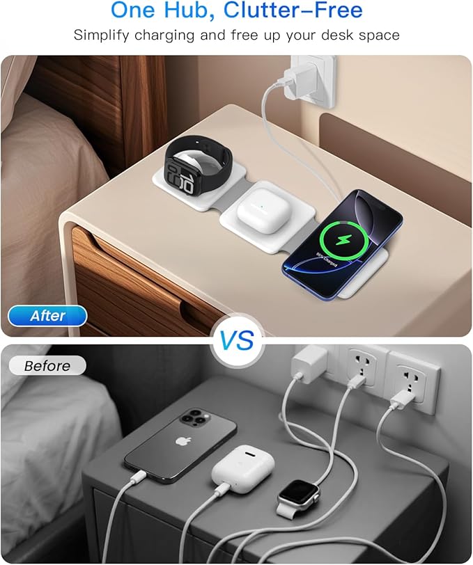 Charging Station for Apple Multiple Devices - 3 in 1 Foldable Magnetic Wireless Charger Dock - Travel Charging Pad for iPhone 17 16 15 14 13 12 Pro Max Plus Watch & Airpods - Image 6