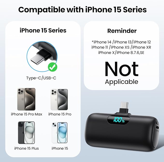 [2 Pack]Mini Portable Charger Power Bank for iPhone 17/16/15 Series,5000mAh PD USB C Cell Phone Portable Power,Travel Essentials Battery Pack for iPhone 17/17 Air/16/16 pro/15/Android/Samsung Galaxy - Image 2