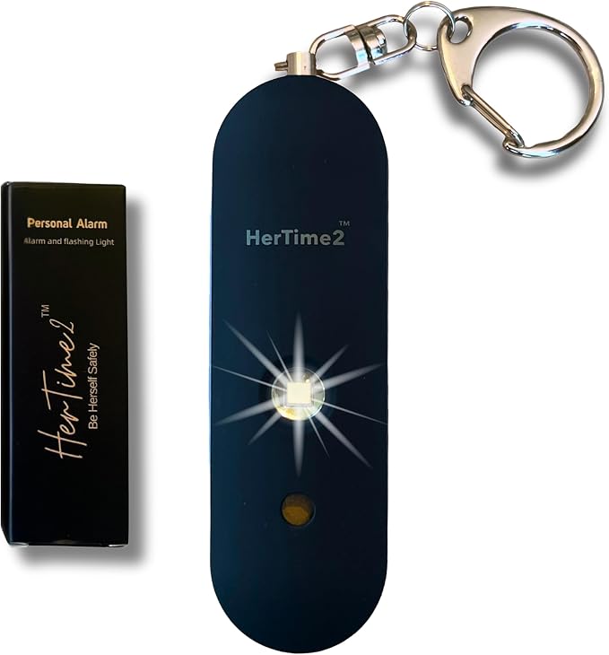 Personal Safety Alarm for Women - Loud Self Defense Siren, Waterproof Keychain with Strobe Light - Battery Powered, Black by HerTime2