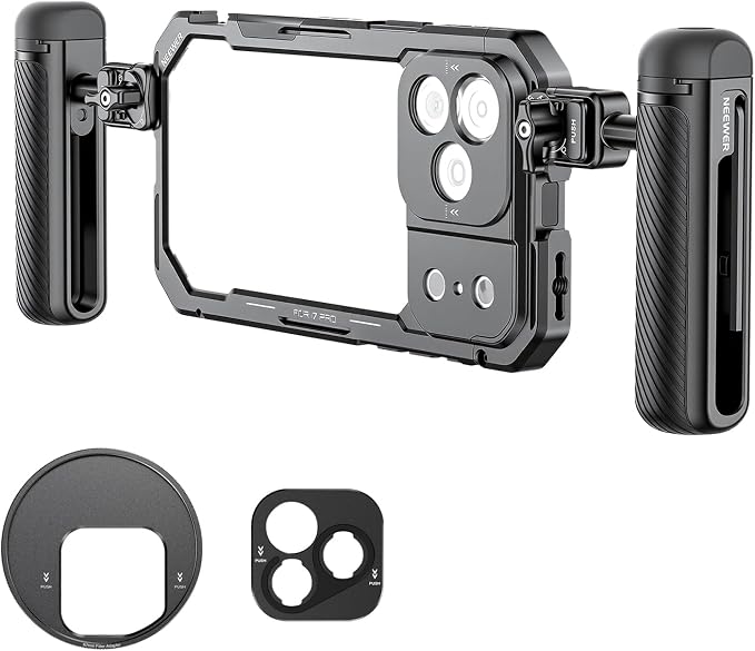 NEEWER Phone Cage Kit Compatible with iPhone 17 Pro Only, Video Rig Stabilizer Accessories with 67mm Filter Ring, 17mm Lens Backplate, T Mount Adapter, Two Quick Release Handles, PA143 (Black) by Neewer
