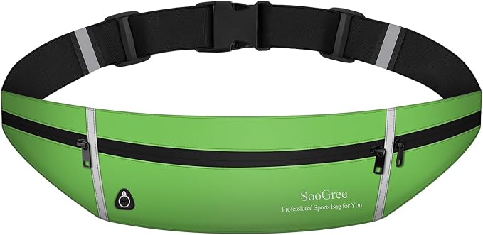 SooGree Slim Running Belt Sport Fanny Pack for Women Men,Outdoor Reflective Waist Pack Runner Pouch Belt, Zipper Waterproof Running Phone Holder Jogging Pouch for Phone Money Belt Waist Bag (Green) by SooGree