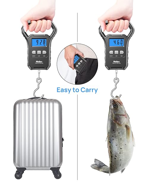 Meilen Fishing Scale,110lb/50kg Hanging Luggage Weigh Scale Unit with Backlit LCD Display, Suitcase Luggage Weigh Divice with Large Handle, Digital Postal Unit Fishing Gifts for Men - Image 6