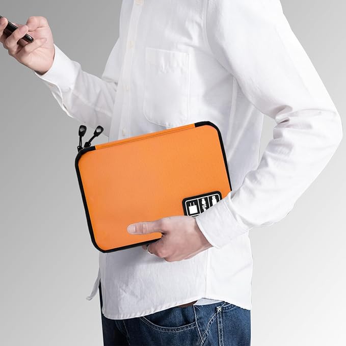 Lcsmaokin Electronics Travel Organizer,Portable Waterproof Electronic Travel Storage Bag for Small Charging Cord Storage,Charger,SD Card etc,for Travel,Business-Orange Green - Image 5