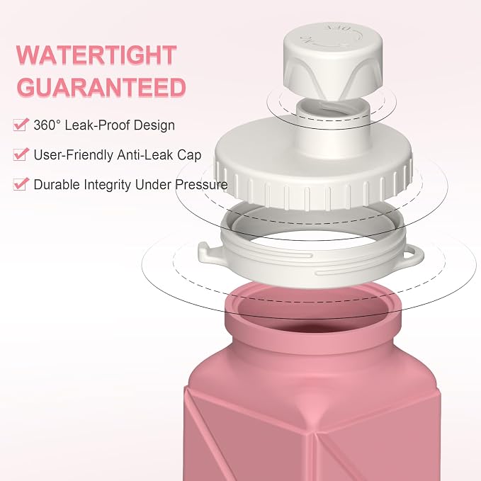Collapsible Water Bottles 2 Pack, 21oz/610mL, Silicone Travel Water Bottle | BPA Free, Leakproof & Reusable, Foldable Portable Water Bottle for Traveling, Hiking, School, Sports, Outdoor (Blue+Pink) - Image 4