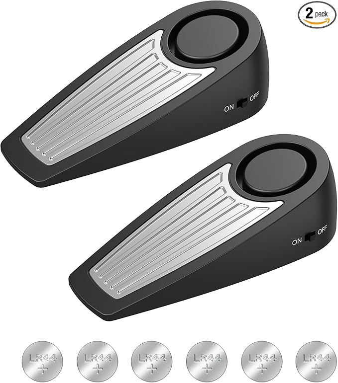 Door Stoppers Alarm Security, 120dB Security Alarm, Hotel Door Alarm, Door Stoppers for Bottom of Door, for Travel, Hotel, Apartment, College Dorm Room, Airbnb Stays, Black, 2 Pack by ANKOSHUN