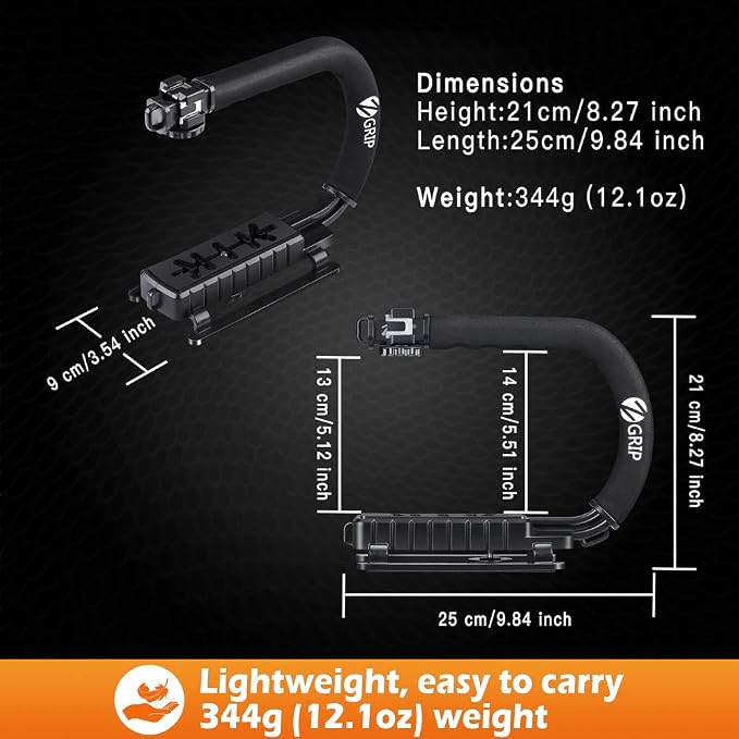 Zeadio Video Handheld Stabilizer, Triple Cold-Shoe Handle Grip with Smartphone Holder、360° Ball Head Mount, Compatible with All Camera Sport Camera DSLR Smartphone - Image 6