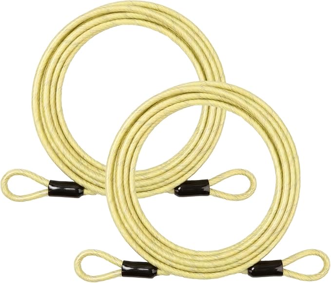 5mm Security Cable Lock with High Reflective Threads, Flexible Steel Safety Cable for Bicycle Motorcycle Luggage, 4FT 7FT 10FT 15FT Double Loop Design (Yellow-Green, 2pack-4FT) by J-TECHDYNAMICS
