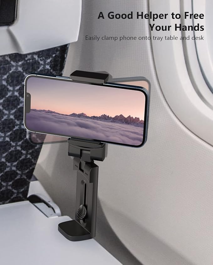 2PCS Airplane Phone Holder Mount, Plane Travel Essentials, Black & Pink | Universal Hands-free Phone Holer with 360° Rotation for Flying, Accessory Travel Must Haves Phone Stand for Desk, Tray Table - Image 3