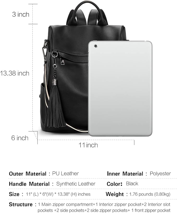 Telena Backpack Purse for Women, PU Leather Anti Theft Travel Purse Shoulder Bags with Tassel - Image 3