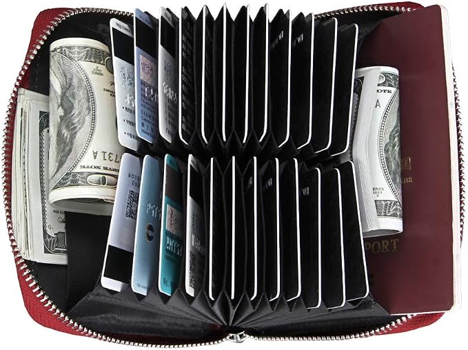 RFID Blocking 24 Slot Credit Card Holder Wallet Real Leather Multi Card Organizer Wallet with Zipper - Image 4