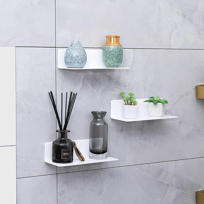 9 Inch Acrylic Floating Shelves Set of 4,Small Wall Display Shelf for Bluetooth Speakers/Security Cameras/Nintendo Switch/Action Figures,Damage-Free Wall Shelves Stick-On Shelf,White - Image 5