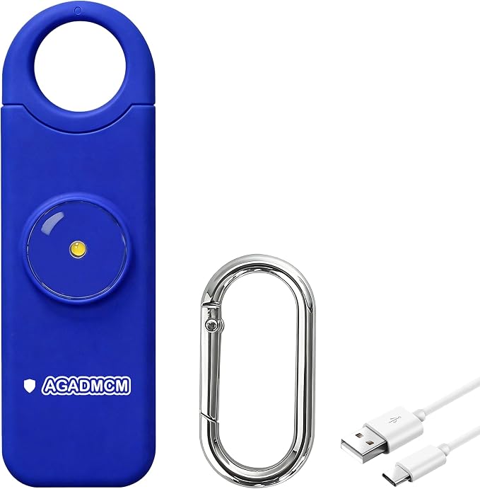 Rechargeable Personal Safety Alarm for Women | 130dB Loud Siren & Strobe Light & Low Battery Notice, Emergency Keychain Alarm for Self Defense (Navy Blue) by AGADMCM
