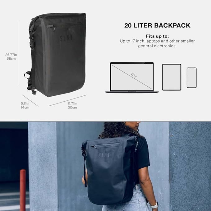 SLNT Faraday Backpack - Waterproof Signal Blocking Dry Bag (20 Liter) | Fits 17 Inch Laptop, Padded Shoulder Straps, 400D Waterproof Nylon TPU, RF-Welded Seams, Roll-Top Closure - Image 4