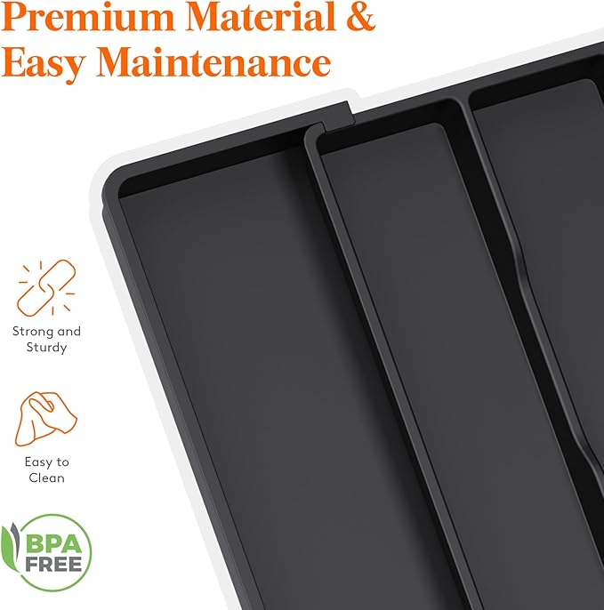 Lifewit Utensil Organizer for Kitchen Drawers, Expandable Utensil Tray | Adjustable Cooking Cutlery Silverware Flatware Holder, Plastic Spatula Tools Storage Divider, 13-22 x 15", Black - Image 6