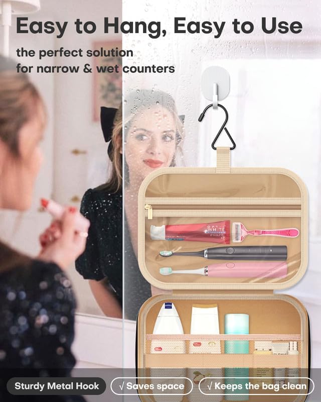 HOTOR Hanging Travel Toiletry Bag Women Men, Black, Medium | Waterproof Makeup Bag Hanging Hook,Multiple Pockets,Travel Essentials,11.2 x 3.2 x 8.9inches - Image 3