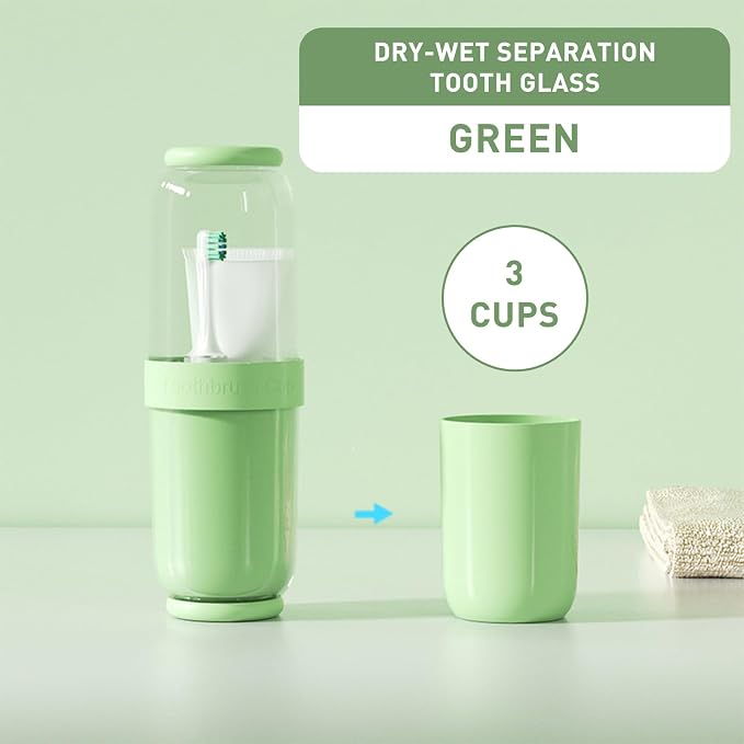 Toothbrush Cup with Cover, Travel Toothbrush Case Portable Toothbrush Holder for Traveling Business Camping School Bathroom (Green) - Image 3