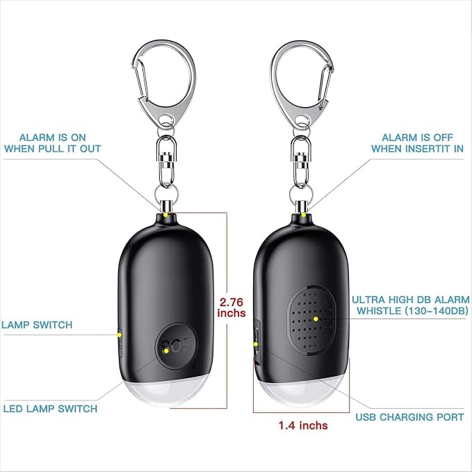 Safesound Personal Alarm Siren Song 1-Pack - 130dB Self Defense Alarm Keychain with Emergency LED Flashlight - Security Personal Protection Devices for Women Girls Kids and Elderly （Black） - Image 3