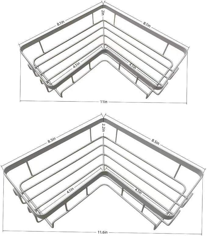 Shower Caddy 2 Pack, No Drilling Adhesive Bathroom Organizer Shelf Rack, Corner Shower Shelf with Hooks for Home Decor & Storage - Image 3