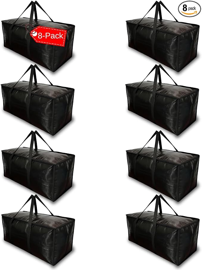 BAG-THAT! 8 - Pack Heavy Duty Large Moving Bags, with Strong Zipper and Comfortable Handles Durable & Sturdy Clothes packing Storage Bags Totes Bins Packing Moving Boxes College Supplies for moving. by BAGTHAT