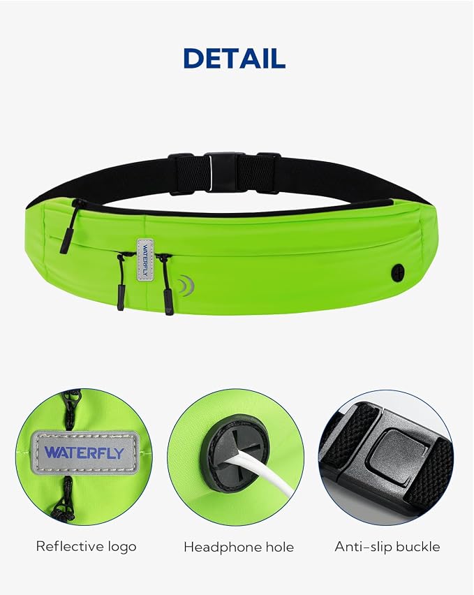 WATERFLY Running Belt Fanny Pack: Runner Marathon Jogging Waist Pack Sport Workout Exercise Fitness Phone Holder Belt for Men Women Jogger Slim Waistband Black - Image 5