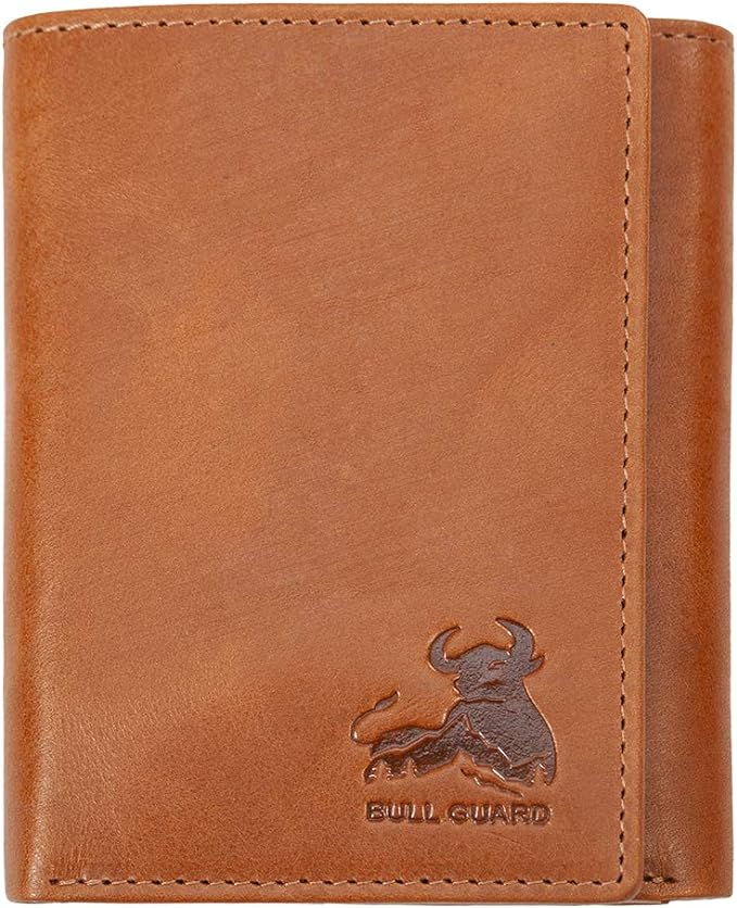 BULL GUARD Trifold Wallet with RFID For Men, Genuine Real Leather - Top Grain Cowhide Tan, Durable & Compact Tri-Fold Design with Strong Stitching for Comfortable Pocket Fit, Secure Everyday Carry by BullGuard