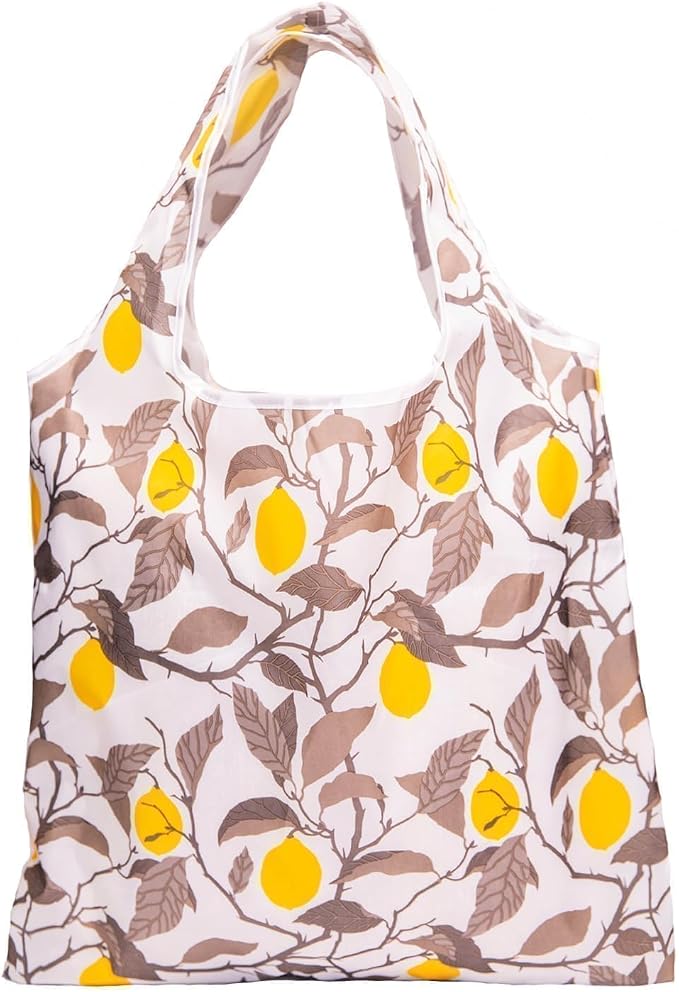 1 Pack Reusable Shopping Bag, Foldable Grocery Bag (Lemon) | Large Capacity, Washable, Grocery Tote, Utility Travel Shoulder Bag by MOLOVACase