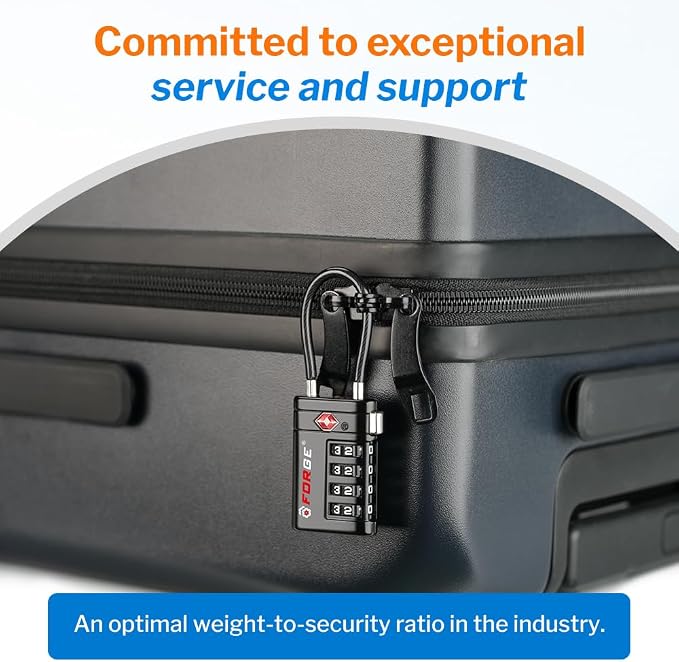 Forge TSA Approved Luggage Locks 4 Digit Combination TSA Travel Locks with TSA008, Open Alert Indicator, Zinc Alloy Body for Luggage, Suitcase, Backpack, and More. 1 Black Lock. - Image 5