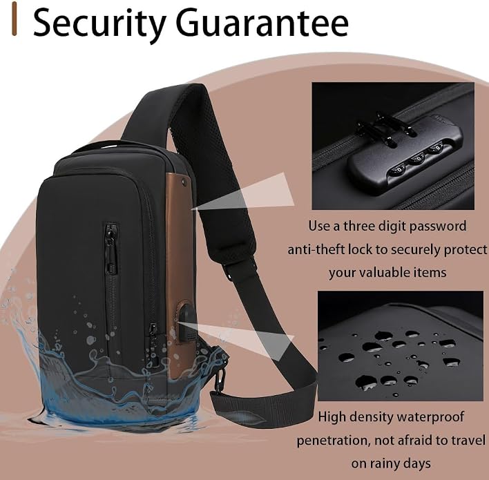 Travel Sling Bag Waterproof Crossbody Bag with Combination Lock Anti-Theft PU Leather Chest Bag - Image 9