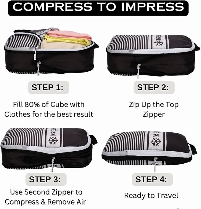 Extra Large Compression Packing Cubes for Checked Luggage, Lightweight Suitcase Organizers & Space Saver Bags - Travel Cubes for Packing - Travel Essentials - 2 Piece Set, X-Large - Black Apres Ski - Image 5