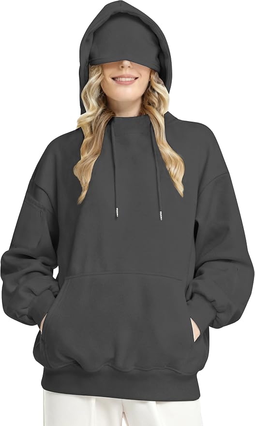 Unisex Travel Hoodie with Eyemask Fleece Sweatshirt Fall Winter | Airplane Hoodie with Multi Pockets & Eye mask Womens Sweatshirts Comfort Pullover Fleece Sweaters Fashion Tops for Couples by Eocicvvi
