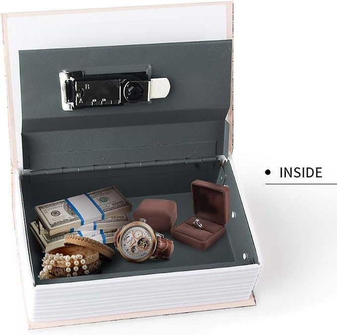 Small Sized Diversion Book Safe Storage Box, Dictionary Secret Safe Can with Security Combination Lock/Key, Diversion Book Hidden Safe (Combination, Rose) - Image 5