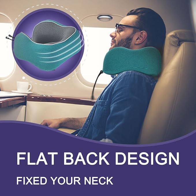 napfun Neck Pillow for Travel with Travel Pouch, Sleep Mask & Earplugs, Memory Foam Airplane Pillow for Headrest Sleep with Eyeshades, Plane Essentials with Eye Blindfold, Teal Striped Kit - Image 4