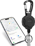 Retractable Key Finder & Badge Reel, Bluetooth Tracker Works with Apple Find My – Anti-Lost Locator for Keys, Handbag, Work ID, Never Lose Your Essentials, 400ft Range, Loud Alert, Black 1Pack by NVQKeyFinder