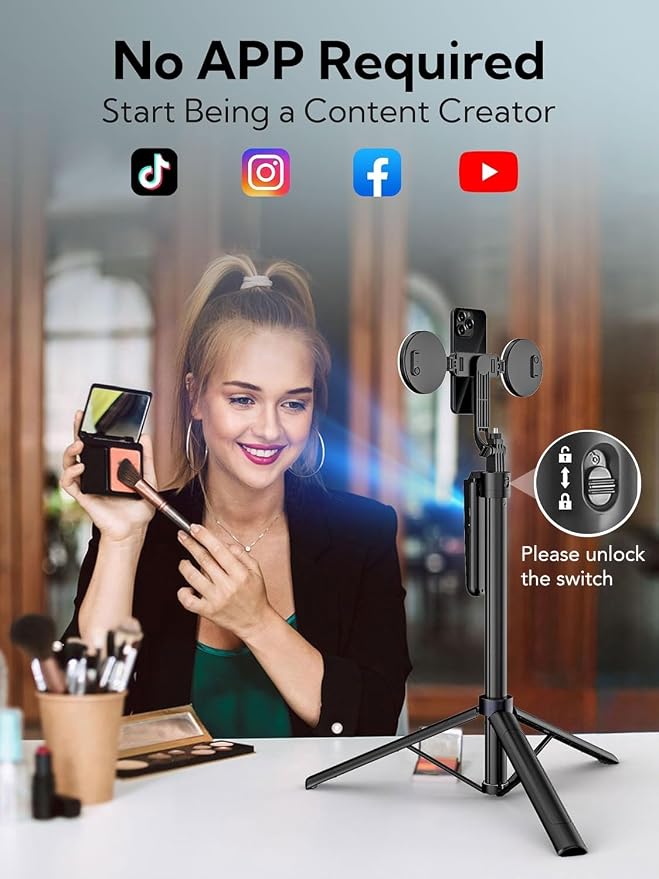 70.9" Auto Face Tracking Tripod 360° Rotation w/Light(UTK-02) | Phone Tripod for iPhone & Android,No App Needed,w/ Remote Control,Gesture Control,LED Light,1/4"Screw Mount,Video Recording - Image 2
