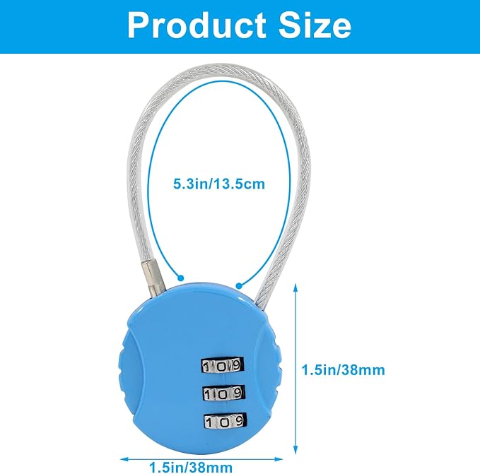 Waziaqoc 2 Pcs Wire Rope Lock, Mini Combination Lock, Blue, Black | Wire Rope Padlock, For Luggage, For Gym Locker, For Jewelry Box, For Backpack - Image 2