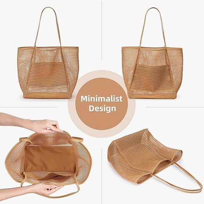 Mesh Beach Tote Bag for Women, Sandproof Quick Dry Foldable Travel Bag - Image 4