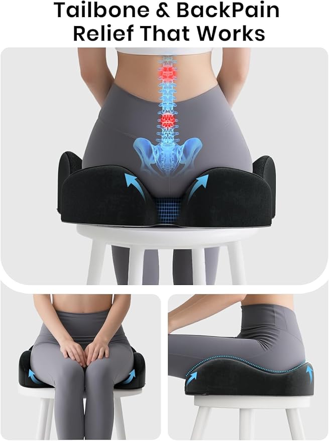 Benazcap Large Memory Foam Office Chair Cushion Seat Pad, Ergonomic Seat Cushion for Sciatica, Tailbone & Back Pain Relief, Car Seat Cushions for Driving - Image 5